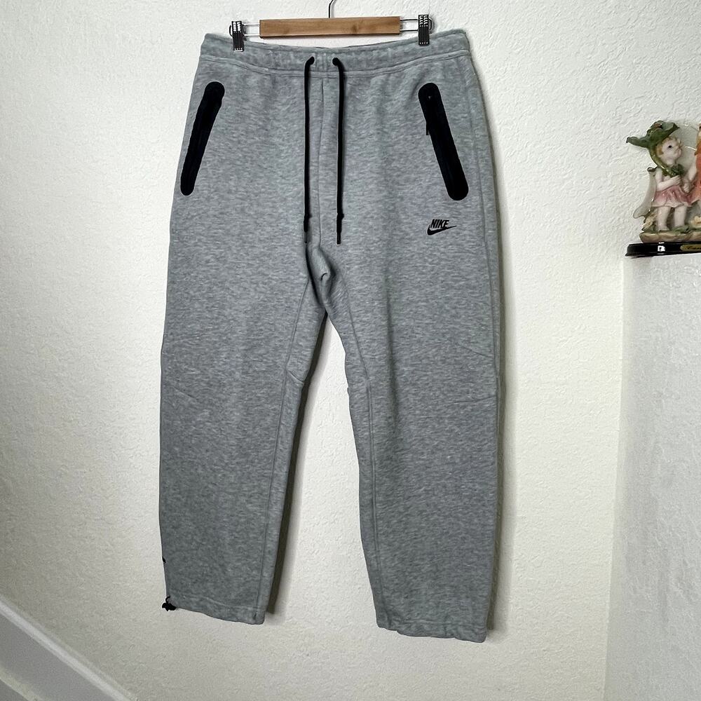 Nike Tech Fleece Pants Men L Gray Black Open Hem Bungee Zip Pocket Joggers